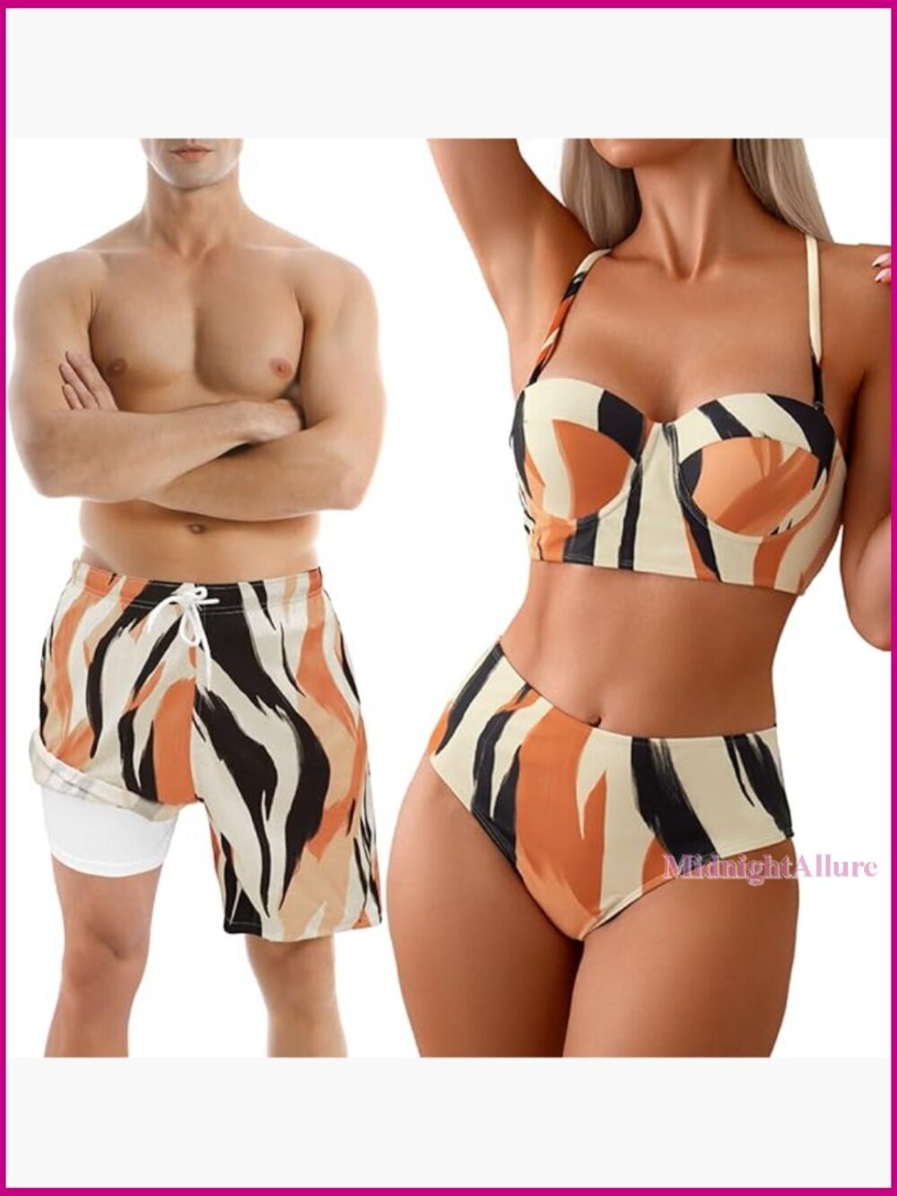 Couples Zebra Print Swimsuit Set Push-Up Bikini Swim Trunks Medium